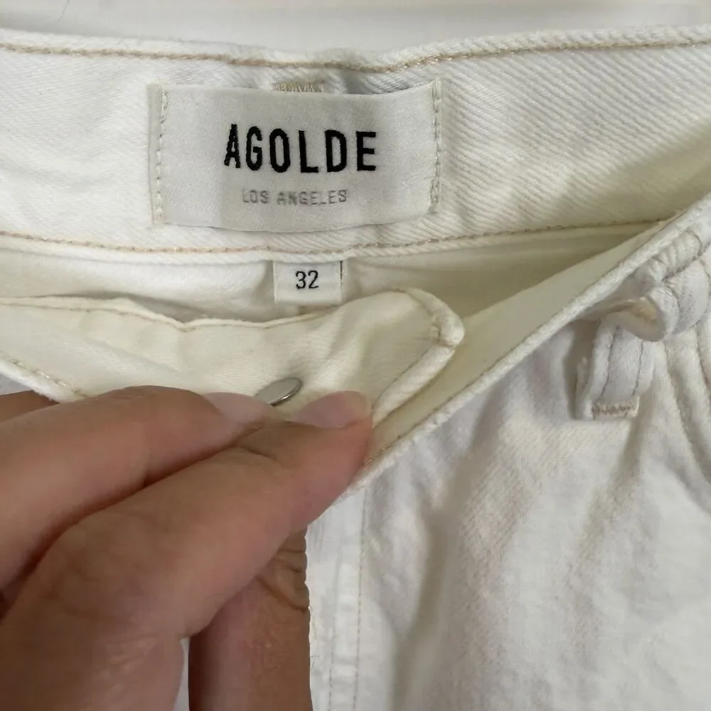 Agolde Parker Long Shorts Womens Size 32 White Vintage Cut Off Denim High Waist
